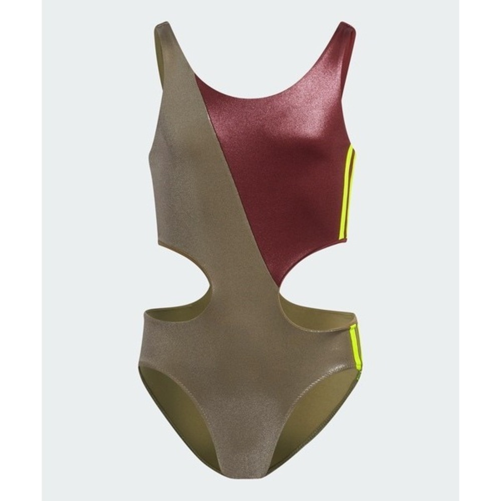 Adidas x Ivy Park Swimsuit Women Small Maroon Brown Cutout Shimmery 3-Stripes